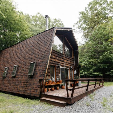 cabin, wooded, lake, water, rural, country, 