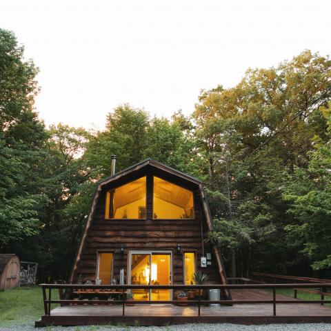 cabin, wooded, lake, water, rural, country, 