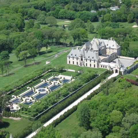 castle, ornate, pool, garden, 