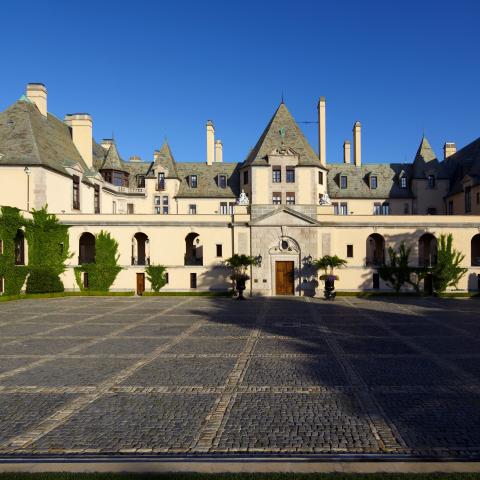 castle, ornate, pool, garden, 