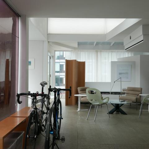 office, modern, white, light, city view, 