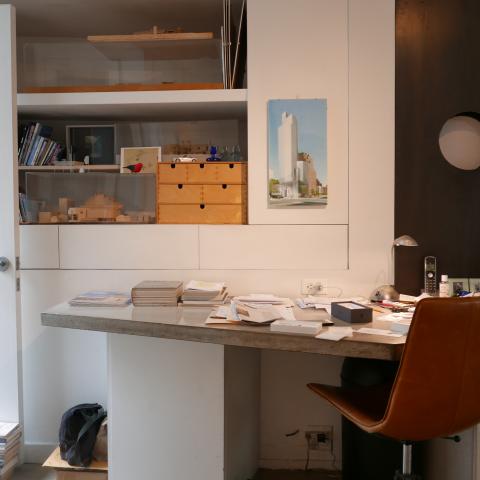office, modern, white, light, city view, 