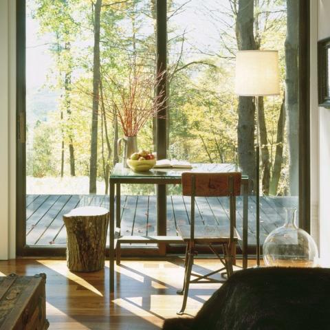 cabin, glass, wooded, light, airy, contemporary, 