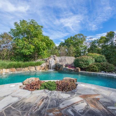 staircase, fireplace, pool, deck, patio, garden, kitchen, porch, contemporary, 