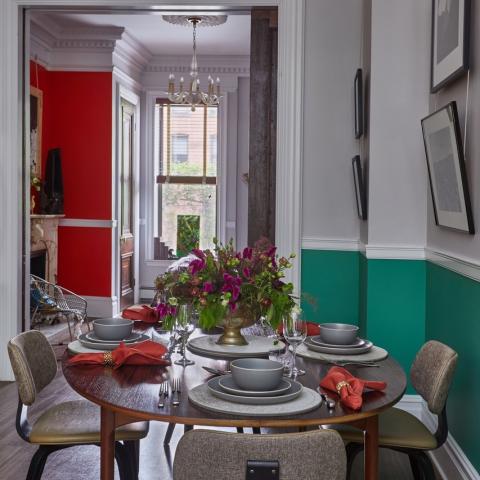 townhouse, colorful, funky, fireplace, kitchen, 