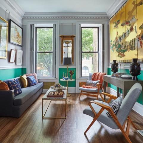 townhouse, colorful, funky, fireplace, kitchen, 