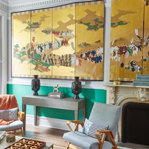 townhouse, colorful, funky, fireplace, kitchen, 