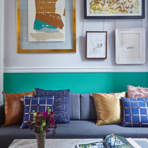 townhouse, colorful, funky, fireplace, kitchen, 