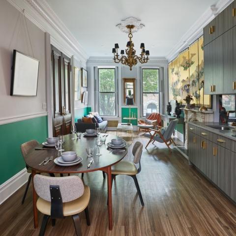 townhouse, colorful, funky, fireplace, kitchen, 