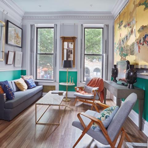 townhouse, colorful, funky, fireplace, kitchen, 