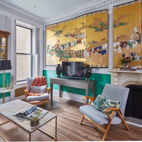 townhouse, colorful, funky, fireplace, kitchen, 