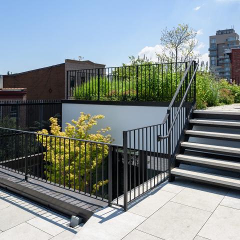 townhouse, modern, glass, light, rooftop, staircase, white, 