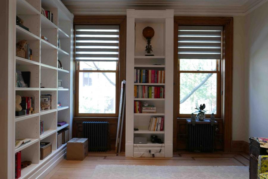 brownstone, funky, eclectic, colorful, staircase, fireplace, kitchen, 