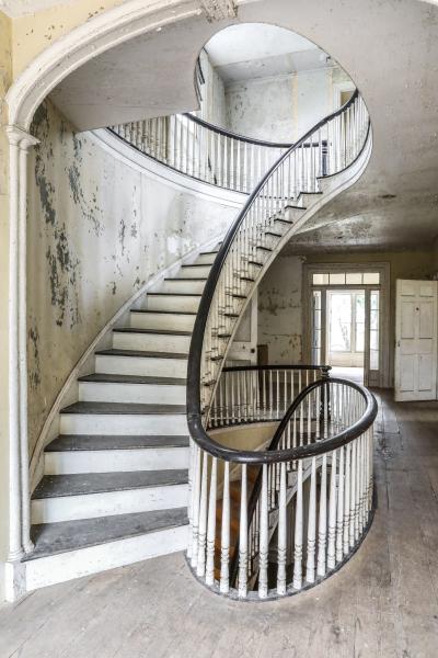 mansion, estate, distressed, empty room, staircase, porch, 