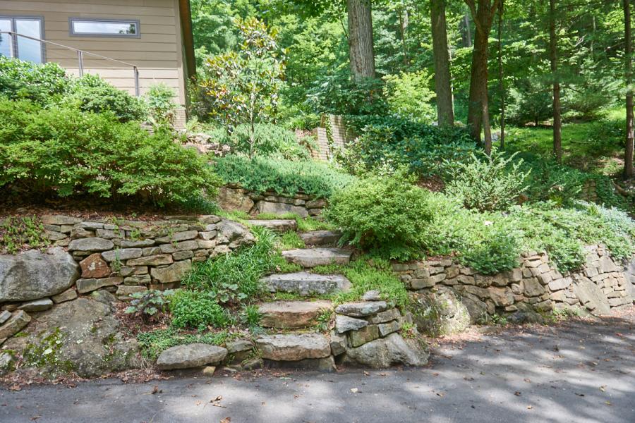 suburban, contemporary, garden, stone, Asheville, 