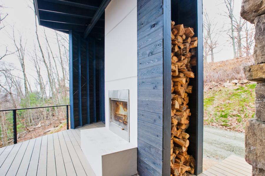 modern, contemporary, deck, fireplace, view, 