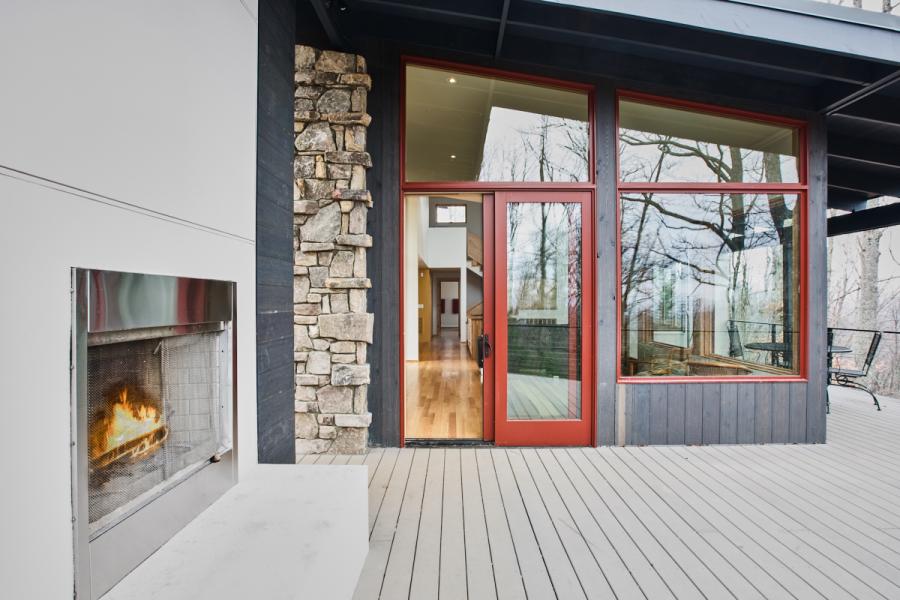 modern, contemporary, deck, fireplace, view, 