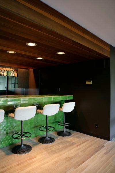 modern, contemporary, pool, bar, patio, wooded, fireplace, pool table, deck, 