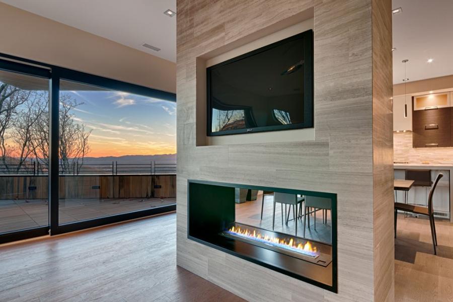 modern, glass, light, kitchen, bathroom, fireplace, 