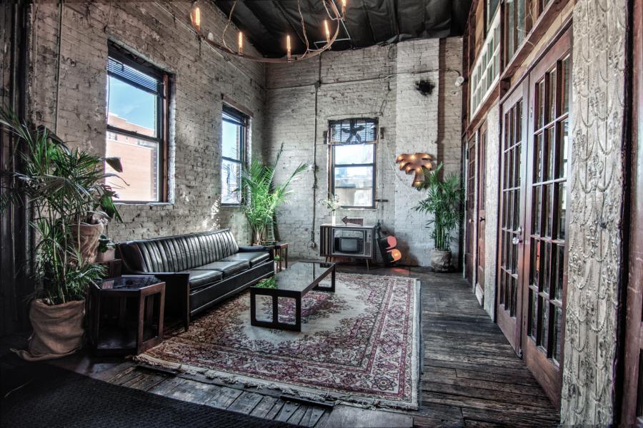 loft, bohemian, funky, textured walls, wood, piano, 