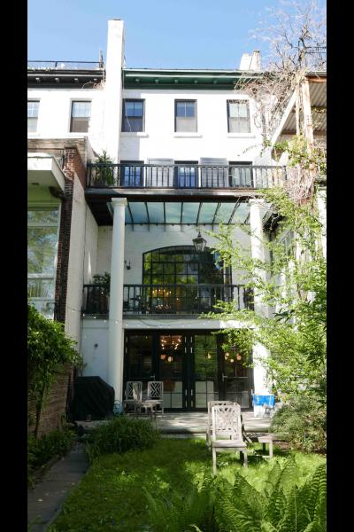 brownstone, funky, eclectic, colorful, staircase, fireplace, kitchen, 