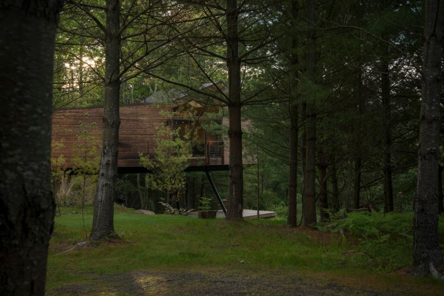 cabin, wooded, wood, pond, lake, glass, fireplace, 