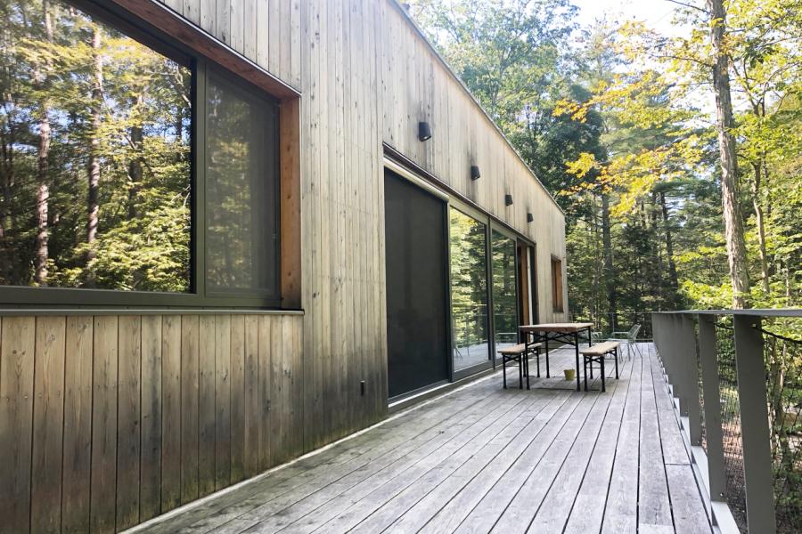 modern, contemporary, wooded, wood, deck, glass, rural, 