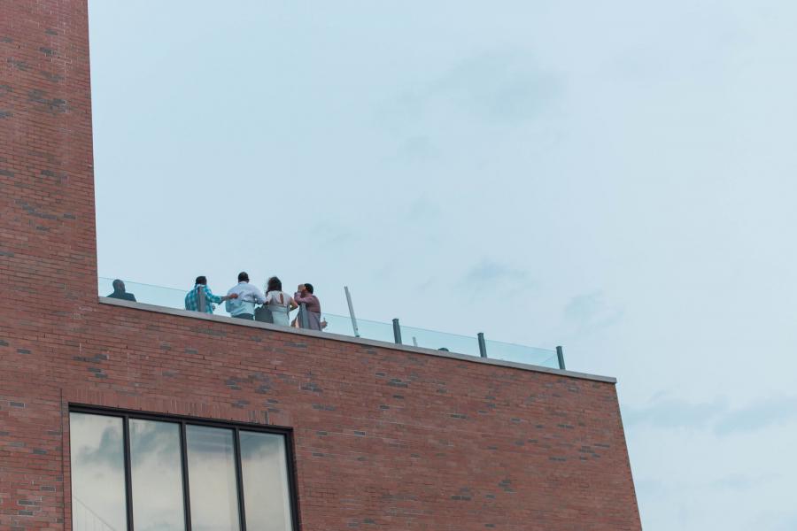 terrace, city view, rooftop, view, empty room, 