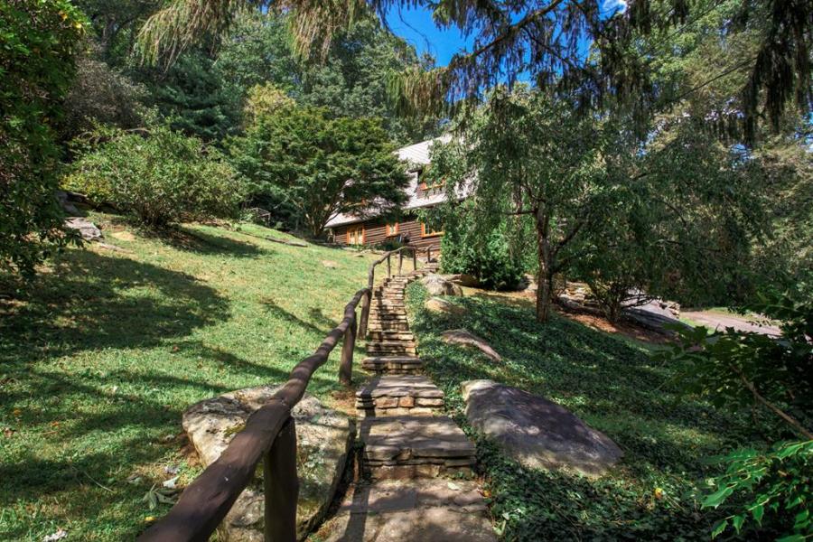 log house, cabin, stone, water, rural, Asheville, 