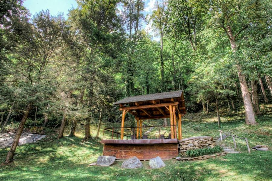 log house, cabin, stone, water, rural, Asheville, 