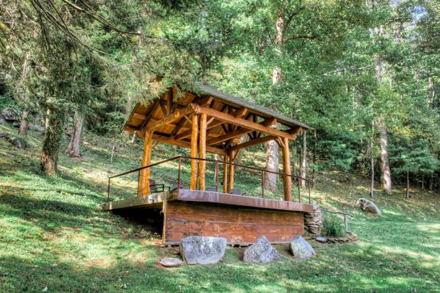 log house, cabin, stone, water, rural, Asheville, 