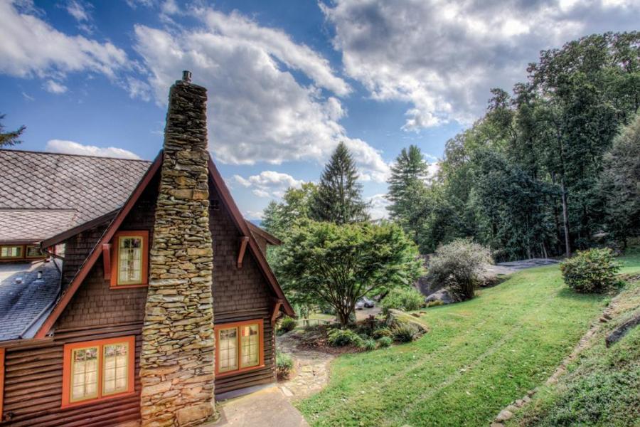 log house, cabin, stone, water, rural, Asheville, 