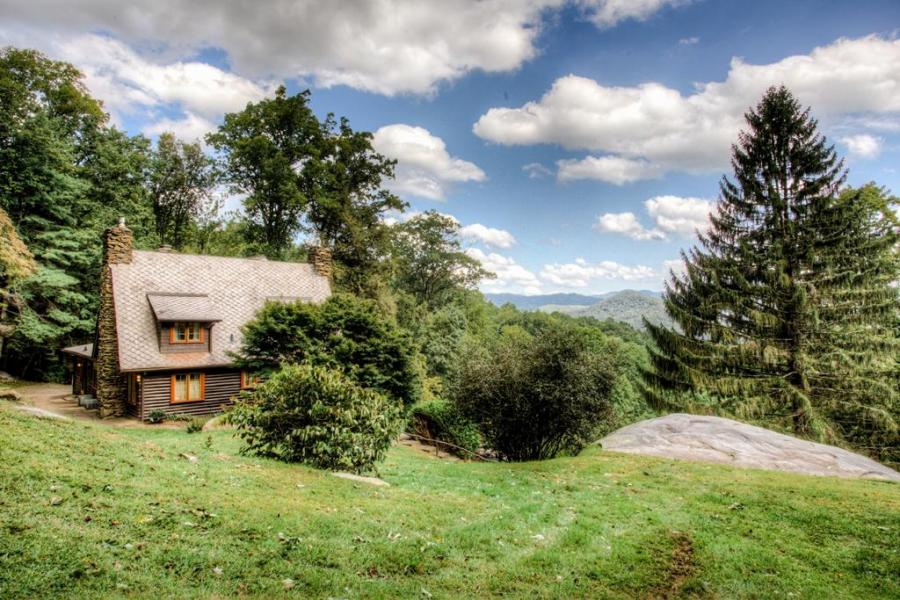 log house, cabin, stone, water, rural, Asheville, 