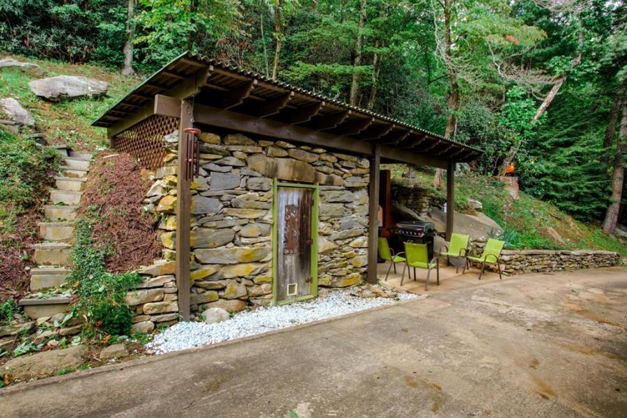 log house, cabin, stone, water, rural, Asheville, 