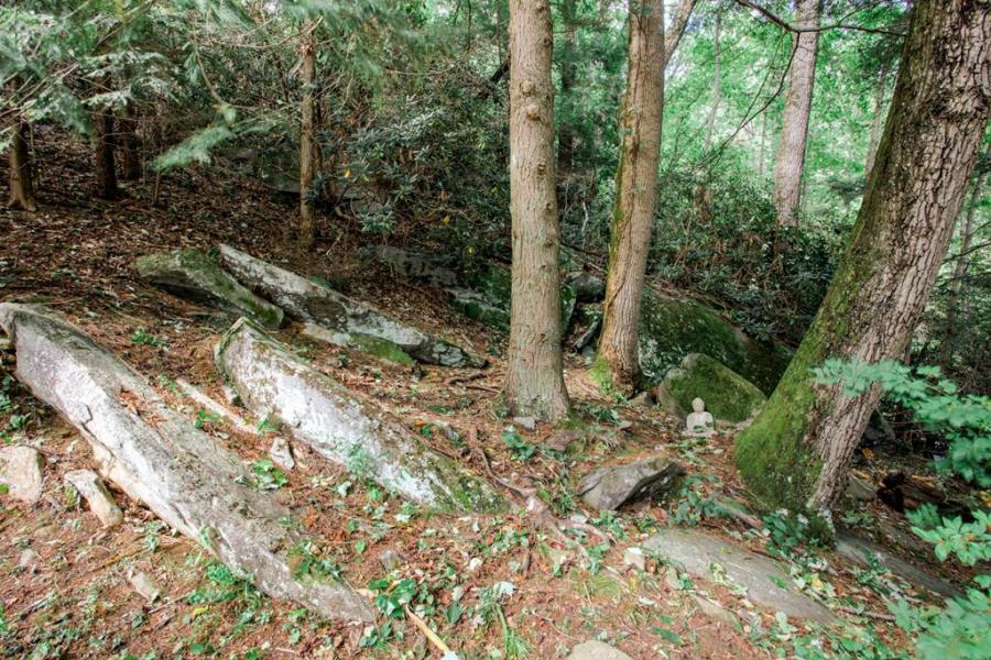 log house, cabin, stone, water, rural, Asheville, 