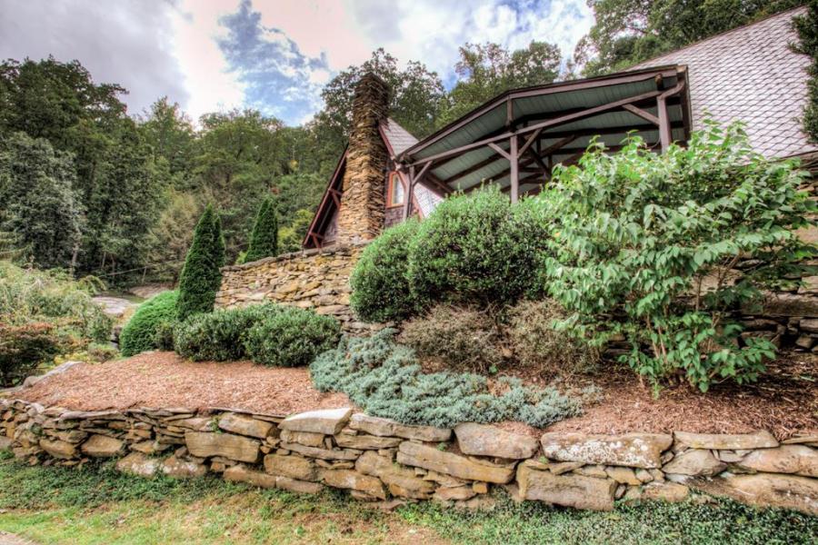 log house, cabin, stone, water, rural, Asheville, 