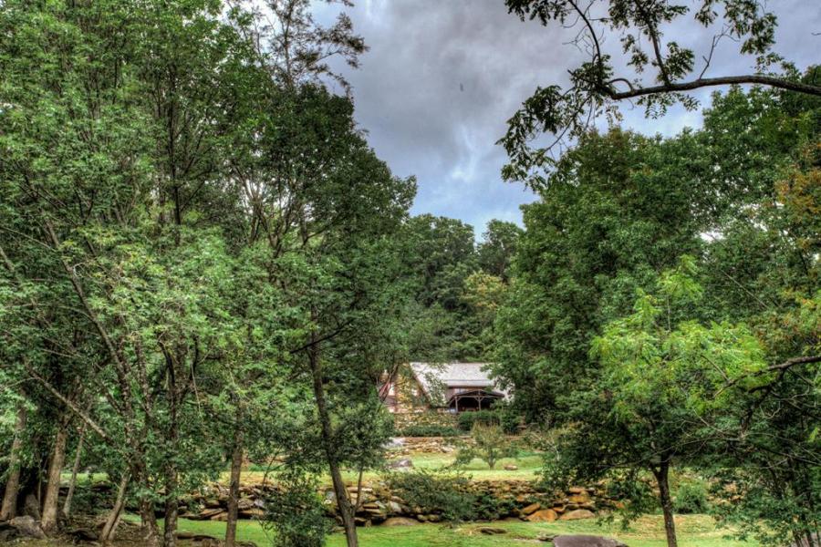 log house, cabin, stone, water, rural, Asheville, 