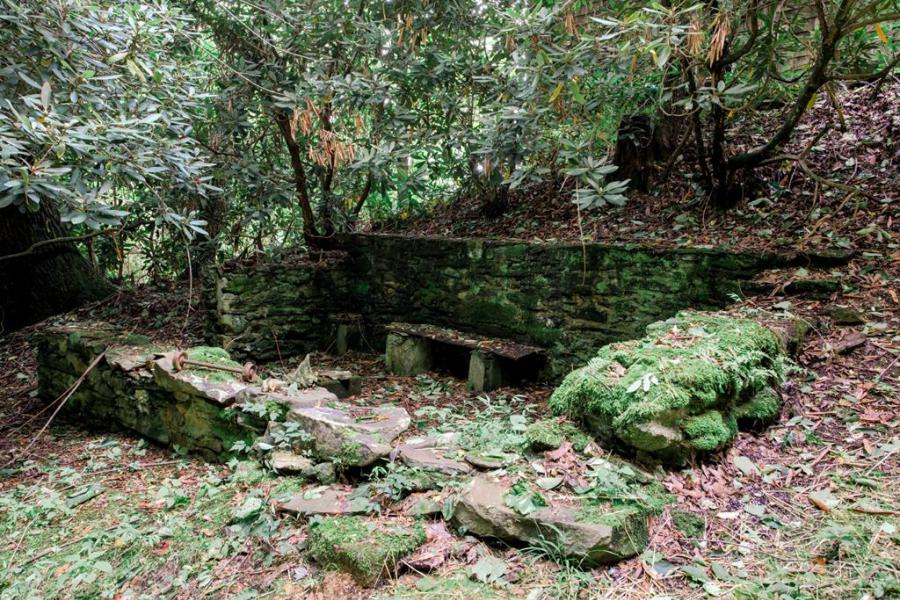 log house, cabin, stone, water, rural, Asheville, 