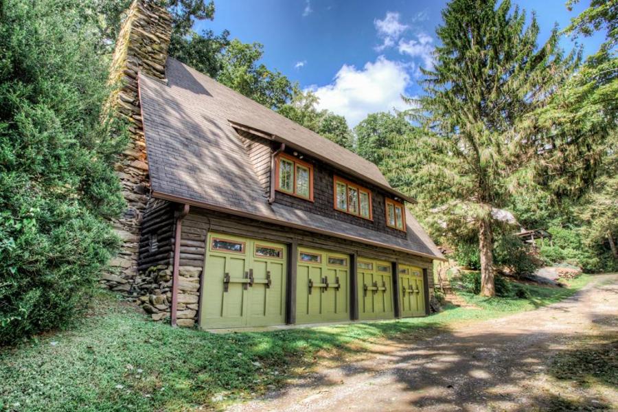 log house, cabin, stone, water, rural, Asheville, 