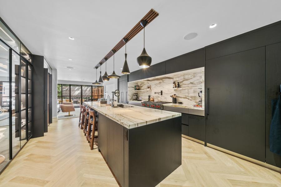 brownstone, townhouse, contemporary, upscale, staircase, terrace, garden, kitchen, bathroom, 