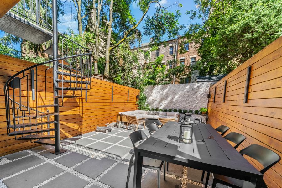 brownstone, townhouse, contemporary, upscale, staircase, terrace, garden, kitchen, bathroom, 