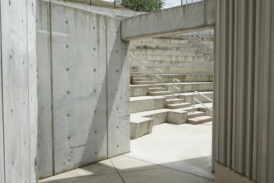 concrete, modern, museum, water, staircase, industrial, 