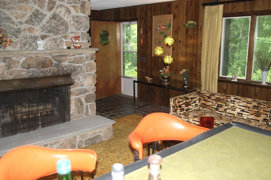 funky, stone, wood, kitchen, deck, patio, fireplace, 