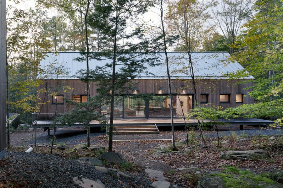 modern, contemporary, wooded, wood, deck, glass, rural, 