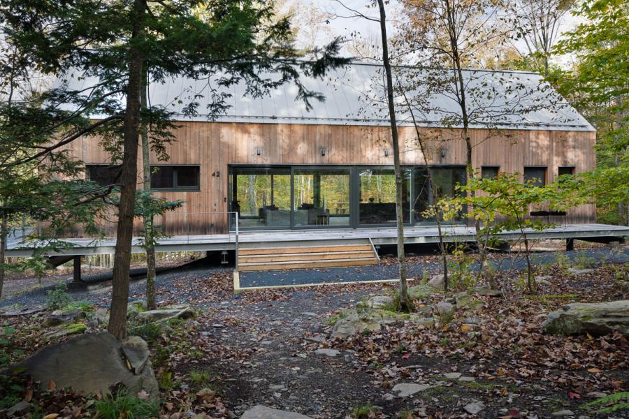 modern, contemporary, wooded, wood, deck, glass, rural, 