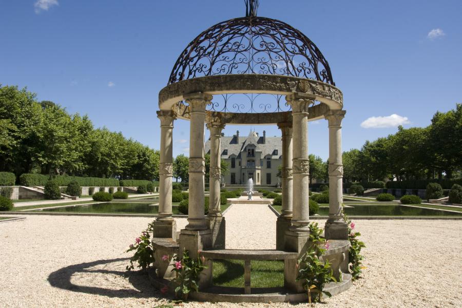 castle, ornate, pool, garden, 