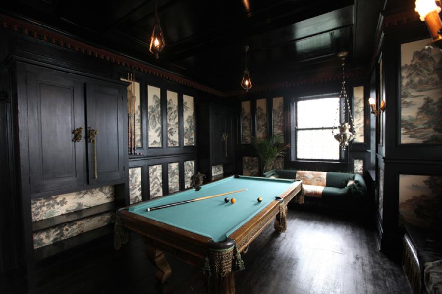 bohemian, eclectic, upscale, ornate, traditional, pool table, 