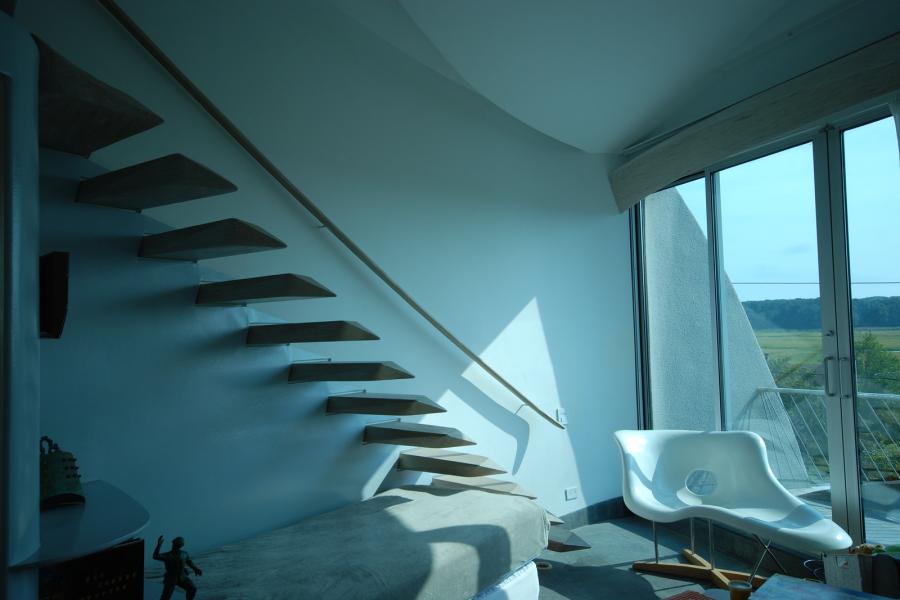 modern, kitchen, staircase, deck, water, 