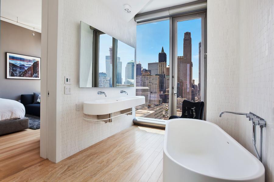 modern, apartment, glass, terrace, bathroom, city view, 