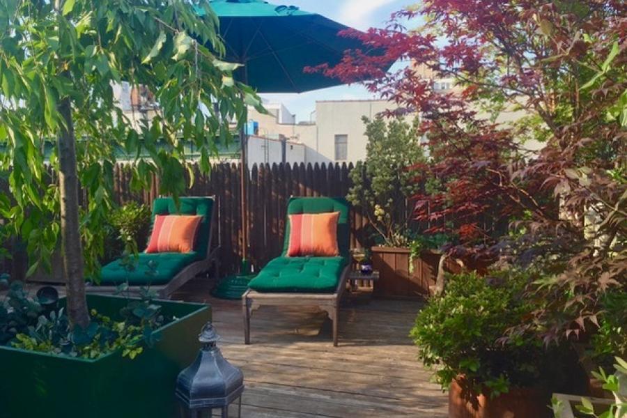 brownstone, townhouse, garden, rooftop, 